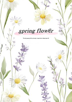 PSD 일러스트 봄꽃 수채화 사람없음 풀잎 데이지 라벤더 꽃프레임 국내일러스트 꽃 잎 프레임 봄 풀_식물 허브 파일형식
