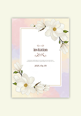 PSD 템플릿 잎 카드템플릿 수채화 사람없음 컬러풀 초대장 목련 이미지템플릿 식물 꽃 컬러 카드_감사 파일형식