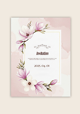 PSD 템플릿 잎 카드템플릿 수채화 사람없음 초대장 목련 연분홍색 이미지템플릿 식물 꽃 분홍색 카드_감사 파일형식