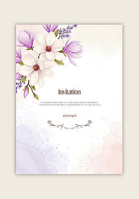 PSD 템플릿 잎 카드템플릿 수채화 사람없음 초대장 연보라색 목련 연분홍색 이미지템플릿 식물 꽃 분홍색 카드_감사 보라색 파일형식