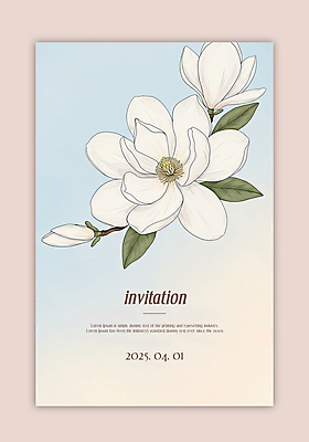 PSD 템플릿 하늘색 잎 카드템플릿 수채화 사람없음 초대장 목련 이미지템플릿 식물 꽃 카드_감사 파란색 파일형식