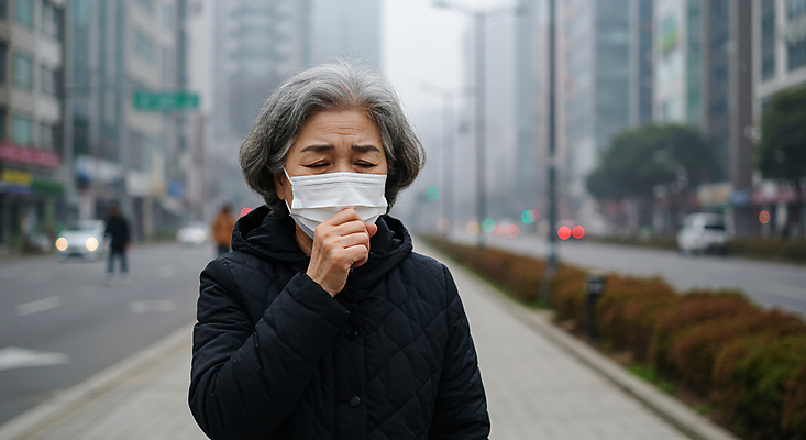 JPG 편집이미지 여자 노년 할머니 마스크 한명 상반신 야외 건강관리 환경 환경오염 매연 대기오염 입가림 기침 황사 의료성형뷰티 노인여자한명만 미세먼지 편집실사 AI인물포토 AI콘텐츠 1 컨셉 건강 관리 사람 성인 가림 CG 먼지 여자한명만 노인여자만 파일형식 AI포토