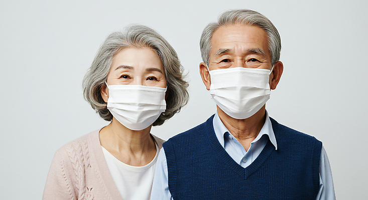 JPG 편집이미지 여자 할아버지 노년 남자 할머니 마스크 상반신 야외 두명 건강관리 환경 환경오염 매연 대기오염 기침 황사 의료성형뷰티 노인만 미세먼지 편집실사 AI인물포토 AI콘텐츠 컨셉 건강 관리 사람 성인 CG 먼지 성인만 파일형식 AI포토