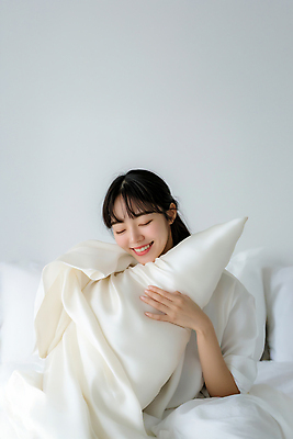 JPG 편집이미지 여자 베개 안기 한명 미소 성인 눈감음 이불 흰색 침대 포근함 모던 숙면 의료성형뷰티 성인여자한명만 편집실사 AI인물포토 AI콘텐츠 1 컬러 가구 침구 모션 표정 사람 잠 감각 CG 여자한명만 성인여자만 파일형식 AI포토