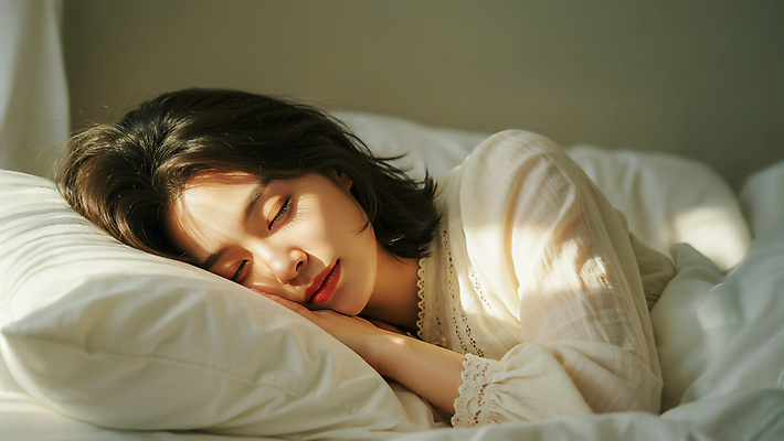 JPG 편집이미지 여자 베개 한명 성인 빛 눈감음 이불 흰색 침대 포근함 모던 숙면 의료성형뷰티 성인여자한명만 편집실사 AI인물포토 AI콘텐츠 1 컬러 가구 침구 모션 사람 잠 감각 CG 여자한명만 성인여자만 파일형식 AI포토