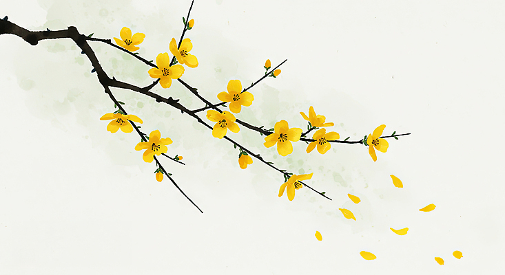 JPG 나무 꽃잎 일러스트 붓터치 수묵화 사람없음 노란색 나뭇가지 분위기 꽃봉오리 국내일러스트 AI일러스트 AI콘텐츠 식물 꽃 컬러 컨셉 미술 파일형식