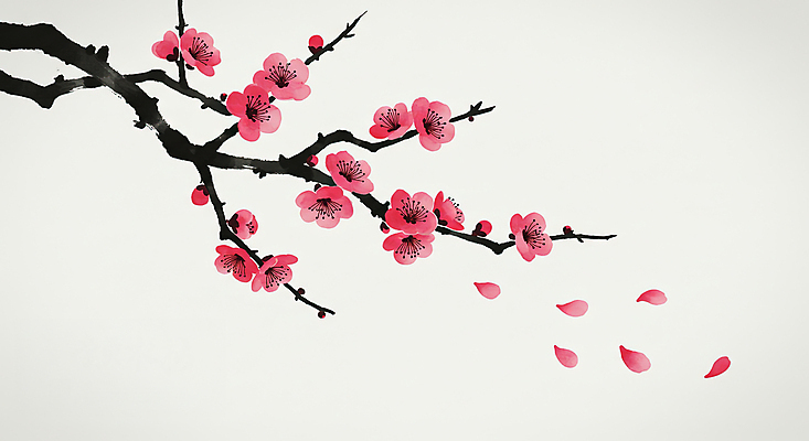 JPG 나무 꽃잎 일러스트 붓터치 수묵화 사람없음 나뭇가지 분위기 꽃봉오리 진분홍색 국내일러스트 AI일러스트 AI콘텐츠 식물 꽃 분홍색 컨셉 미술 파일형식