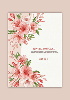 PSD 템플릿 꽃 잎 수채화 사람없음 초대장 연분홍색 영산홍 이미지템플릿 식물 분홍색 카드_감사 파일형식