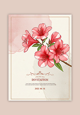 PSD 템플릿 꽃 잎 수채화 사람없음 나뭇가지 초대장 연분홍색 영산홍 이미지템플릿 나무 식물 분홍색 카드_감사 파일형식