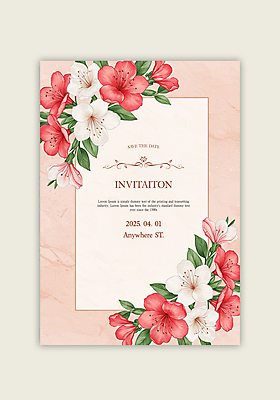 PSD 템플릿 꽃 분홍색 잎 수채화 사람없음 초대장 영산홍 이미지템플릿 식물 컬러 카드_감사 파일형식
