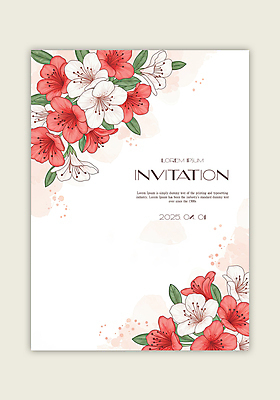 PSD 템플릿 꽃 분홍색 잎 수채화 사람없음 초대장 영산홍 이미지템플릿 식물 컬러 카드_감사 파일형식