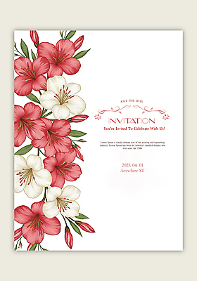 PSD 템플릿 꽃 분홍색 잎 수채화 사람없음 초대장 영산홍 이미지템플릿 식물 컬러 카드_감사 파일형식