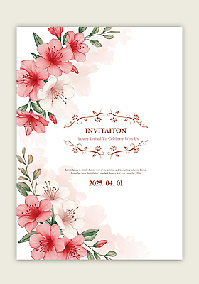 PSD 템플릿 꽃 분홍색 잎 수채화 사람없음 초대장 영산홍 이미지템플릿 식물 컬러 카드_감사 파일형식