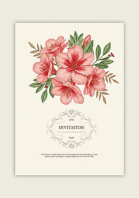 PSD 템플릿 꽃 분홍색 잎 수채화 사람없음 초대장 영산홍 이미지템플릿 식물 컬러 카드_감사 파일형식