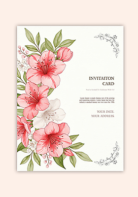PSD 템플릿 꽃 잎 수채화 사람없음 초대장 연분홍색 영산홍 이미지템플릿 식물 분홍색 카드_감사 파일형식