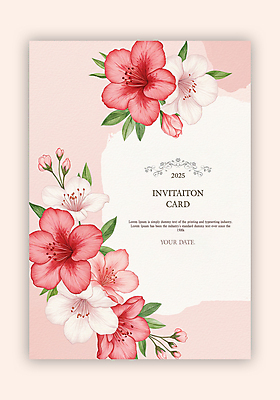 PSD 템플릿 꽃 분홍색 잎 수채화 사람없음 초대장 영산홍 이미지템플릿 식물 컬러 카드_감사 파일형식