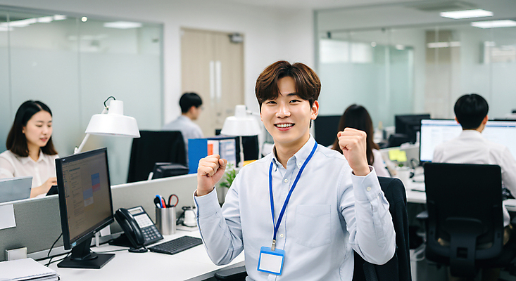 JPG 편집이미지 여자 남자 의자 미소 정장 여러명 상반신 성인 비즈니스라이프 사무실 모니터 파이팅 구직 스탠드 키보드 업무 비즈니스맨 비즈니스우먼 전화기 책상 신입사원 사원증 의료성형뷰티 성인만 사회초년생 편집실사 AI인물포토 AI콘텐츠 라이프스타일 옷 가구 다수 컨셉 비즈니스 모션 조명 표정 사람 컴퓨터 작업 직장인 CG 파일형식 AI포토