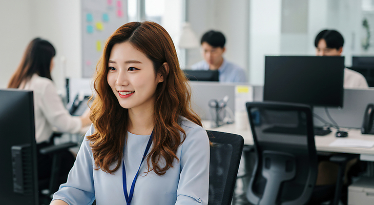 JPG 편집이미지 여자 남자 의자 미소 정장 여러명 상반신 성인 비즈니스라이프 사무실 모니터 구직 업무 비즈니스맨 비즈니스우먼 책상 신입사원 사원증 의료성형뷰티 성인만 사회초년생 편집실사 AI인물포토 AI콘텐츠 라이프스타일 옷 가구 다수 컨셉 비즈니스 표정 사람 컴퓨터 작업 직장인 CG 파일형식 AI포토