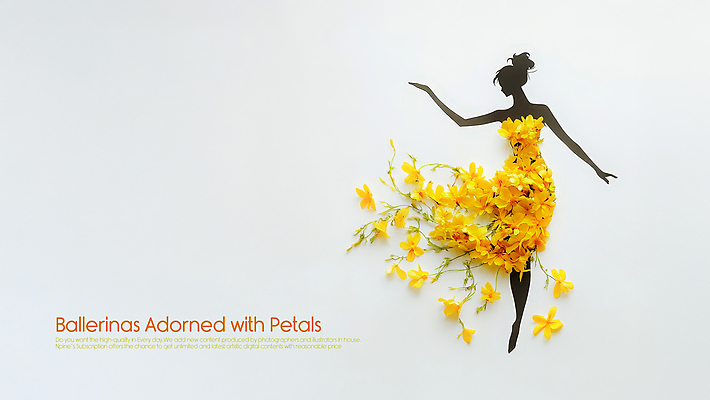 전신 PSD 편집이미지 드레스 여자 꽃잎 실루엣 종이 예술 한명 성인 노란색 손들기 발레리나 창의성 성인여자한명만 이미지편집 1 옷 꽃 컬러 모션 촬영기법 사람 발레 여자한명만 성인여자만 파일형식