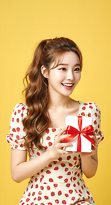 JPG 모델 편집이미지 여자 리본 한명 미소 들기 상반신 성인 선물상자 노란색 의료성형뷰티 성인여자한명만 편집실사 AI인물포토 AI콘텐츠 1 컬러 모션 표정 선물 사람 상자 CG 여자한명만 성인여자만 파일형식 AI포토