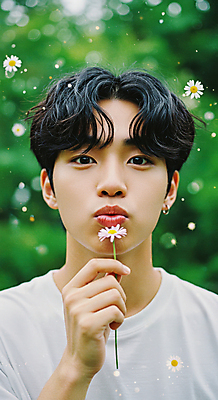 JPG 편집이미지 응시 남자 꽃잎 한명 들기 상반신 성인 뷰티 불기 보케 스타 아이돌 케이팝 의료성형뷰티 성인남자한명만 편집실사 AI인물포토 AI콘텐츠 1 시선 꽃 음악 모션 사람 CG 연예인 남자한명만 성인남자만 파일형식 AI포토