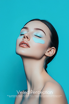 PSD 모델 편집이미지 여자 얼굴 하늘색 한명 상반신 성인 뷰티 눈감음 페인트 고개들기 페이스페인팅 의료성형뷰티 성인여자한명만 이미지편집 1 모션 사람 신체부위 파란색 여자한명만 성인여자만 파일형식