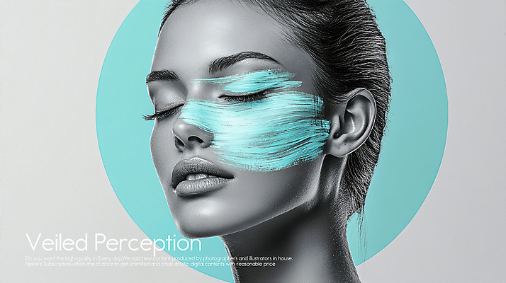 PSD 모델 편집이미지 여자 얼굴 흑백 한명 성인 뷰티 눈감음 페인트 원형 페이스페인팅 의료성형뷰티 성인여자한명만 이미지편집 도형 1 모션 촬영기법 사람 신체부위 여자한명만 성인여자만 파일형식