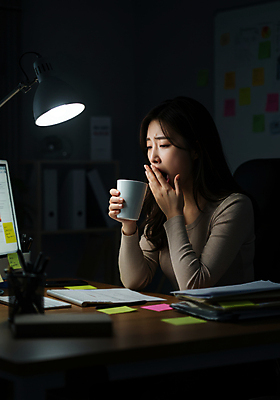 JPG 편집이미지 여자 스트레스 직장 피곤 한명 들기 앉기 성인 컵 모니터 어둠 스탠드 비즈니스우먼 책상 포스트잇 문서 하품 입가림 야근 의료성형뷰티 성인여자한명만 편집실사 AI인물포토 AI콘텐츠 1 식기 가구 컨셉 회사 비즈니스 모션 조명 사람 컴퓨터 가림 메모지 업무 직장인 CG 생리현상 여자한명만 성인여자만 파일형식 AI포토