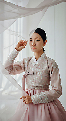 JPG 편집이미지 한국전통 응시 옷 여자 패션 분홍색 한명 성인 잡기 천 단아함 여자한복 의료성형뷰티 성인여자한명만 편집실사 AI인물포토 AI콘텐츠 1 전통 시선 컬러 모션 한국 사람 직물 한복 CG 여자한명만 성인여자만 파일형식 AI포토