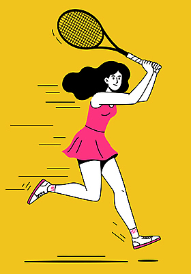 전신 여자 일러스트 한명 들기 성인 취미 달리기 운동 노란색 테니스라켓 스윙 역동적 성인여자한명만 국내일러스트 일러캐릭터 AI파일 캐릭터 1 컬러 포즈 컨셉 모션 건강 사람 테니스 라켓 여자한명만 성인여자만 파일형식 벡터