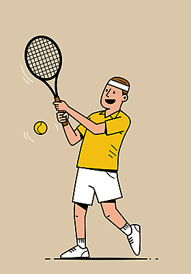 전신 남자 일러스트 한명 미소 들기 성인 취미 운동 머리띠 테니스라켓 스윙 테니스공 베이지색 성인남자한명만 국내일러스트 일러캐릭터 AI파일 캐릭터 1 컬러 포즈 장신구 공 모션 표정 건강 사람 테니스 라켓 테니스용품 남자한명만 성인남자만 파일형식 벡터