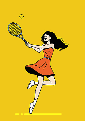 전신 여자 일러스트 한명 미소 들기 성인 취미 운동 노란색 점프 테니스라켓 스윙 테니스공 성인여자한명만 국내일러스트 일러캐릭터 AI파일 캐릭터 1 컬러 포즈 공 모션 표정 건강 사람 테니스 라켓 테니스용품 여자한명만 성인여자만 파일형식 벡터