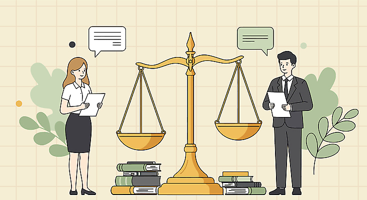 전신 여자 남자 말풍선 잎 일러스트 저울 대화 미소 들기 성인 두명 전문직 법률가 문서 책더미 성인만 국내일러스트 AI파일 식물 직업 모션 표정 말하기 사람 책 무더기 파일형식 벡터