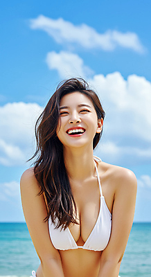 JPG 구름 편집이미지 여자 바다 하늘 한명 웃음 상반신 성인 여름 비키니 의료성형뷰티 성인여자한명만 편집실사 AI인물포토 AI콘텐츠 자연요소 1 계절 수영복 표정 사람 CG 여자한명만 성인여자만 파일형식 AI포토