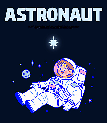 전신 여자 별 일러스트 한명 미소 성인 검은색 행성 우주비행사 헬멧 우주복 무중력 성인여자한명만 국내일러스트 AI파일 자연요소 1 옷 컬러 표정 사람 우주 보호장비 여자한명만 성인여자만 파일형식 벡터