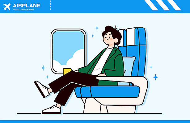 전신 구름 남자 행복 여행 하늘색 의자 일러스트 창문 하늘 비행기 한명 미소 앉기 성인 반짝임 청춘 기내 성인남자한명만 국내일러스트 AI파일 자연요소 1 감정 가구 컨셉 항공교통 모션 대중교통 표정 사람 파란색 공공장소 남자한명만 성인남자만 파일형식 벡터