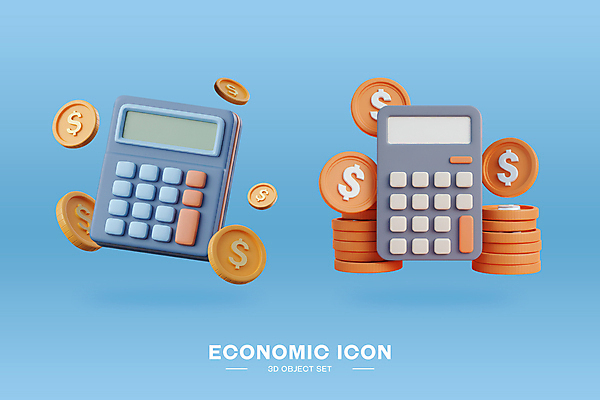PSD 아이콘 하늘색 사람없음 경제 세트 3D아이콘 3D 달러 계산기 오브젝트 동전탑 편집3D 돈 문구용품 파란색 쌓기 동전 장비 디지털합성 파일형식