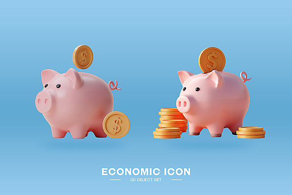 PSD 아이콘 하늘색 사람없음 경제 세트 3D아이콘 3D 달러 돼지저금통 오브젝트 동전탑 적금 편집3D 돈 금융 파란색 쌓기 동전 저금통 디지털합성 파일형식