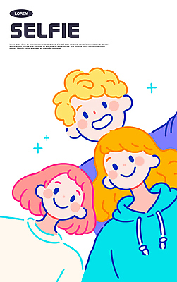 여자 남자 일러스트 미소 상반신 성인 세명 친구 반짝임 우정 셀프카메라 즐거움 성인만 국내일러스트 AI파일 감정 관계 모션 표정 사람 사진촬영 파일형식 벡터