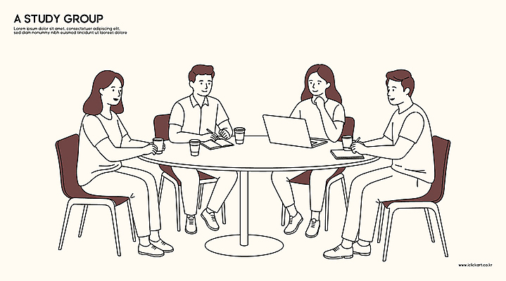 전신 여자 남자 커피 의자 라인일러스트 일러스트 탁자 미소 앉기 여러명 성인 책 노트북 스터디 턱괴기 모임 기록 그룹 라인아트 베이지색 테이크아웃컵 성인만 국내일러스트 AI파일 음료 선 컬러 가구 다수 모션 표정 사람 컵 전자제품 학습 파일형식 벡터