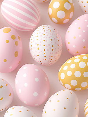 JPG 편집이미지 분홍색 사람없음 물방울무늬 여러개 줄무늬 부활절계란 편집실사 AI포토 AI콘텐츠 컬러 다수 무늬 부활절 계란 CG 파일형식