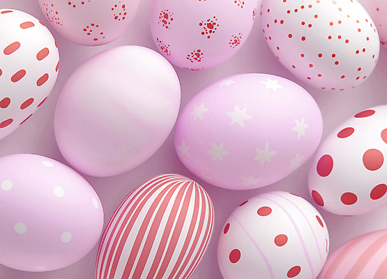 JPG 편집이미지 분홍색 사람없음 물방울무늬 여러개 줄무늬 부활절계란 파스텔톤 편집실사 AI포토 AI콘텐츠 컬러 다수 무늬 부활절 계란 CG 파일형식