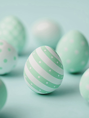 JPG 편집이미지 사람없음 물방울무늬 여러개 줄무늬 부활절계란 민트색 파스텔톤 편집실사 AI포토 AI콘텐츠 컬러 다수 무늬 부활절 계란 CG 파일형식