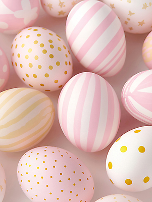 JPG 편집이미지 분홍색 사람없음 물방울무늬 여러개 줄무늬 부활절계란 편집실사 AI포토 AI콘텐츠 컬러 다수 무늬 부활절 계란 CG 파일형식