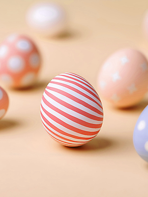 JPG 편집이미지 사람없음 물방울무늬 여러개 줄무늬 부활절계란 살구색 편집실사 AI포토 AI콘텐츠 컬러 다수 무늬 부활절 계란 CG 파일형식