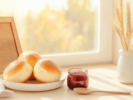 JPG 편집이미지 접시 화분 식탁 따뜻함 사람없음 햇빛 병 밀 창가 브런치 나무숟가락 딸기잼 베이지색 브리오슈 맛있는 편집실사 AI포토 AI콘텐츠 식기 빵 컬러 창문 탁자 곡류 태양 숟가락 식사 잼 CG 파일형식