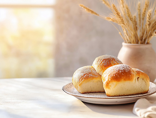 JPG 편집이미지 접시 화분 자연 식탁 아침 따뜻함 사람없음 햇빛 밀 창가 베이지색 브리오슈 맛있는 편집실사 AI포토 AI콘텐츠 주간 식기 빵 컬러 창문 탁자 곡류 태양 CG 생태계 파일형식