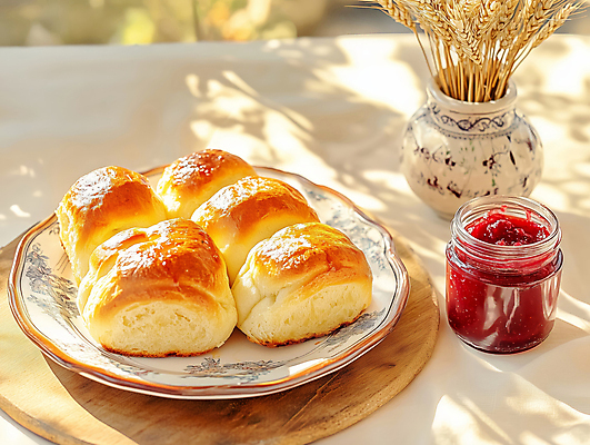 JPG 편집이미지 접시 화분 식탁 도마 따뜻함 사람없음 햇빛 식탁보 병 밀 브런치 딸기잼 베이지색 브리오슈 맛있는 편집실사 AI포토 AI콘텐츠 식기 빵 컬러 탁자 주방용품 곡류 태양 식사 잼 CG 파일형식