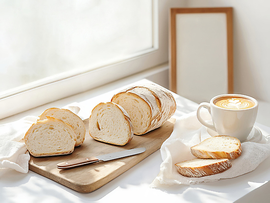 JPG 편집이미지 액자 식탁 단면 사람없음 나이프 커피잔 천 창가 슬라이스 나무도마 라떼아트 베이지색 맛있는 사워도우 편집실사 AI포토 AI콘텐츠 식기 커피 빵 컬러 창문 탁자 잔 도마 목재 직물 칼 CG 그림 라떼 파일형식