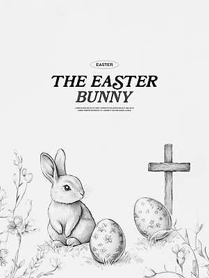 PSD 일러스트 흑백 사람없음 토끼 빈티지 고급 부활절계란 나무십자가 고풍 국내일러스트 컨셉 십자가 포유류 부활절 촬영기법 반려동물 계란 파일형식